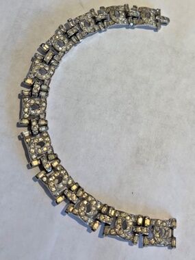 Vintage Art Deco Paste Diamante Rhinestone Link Cocktail Bracelet With Box Clasp